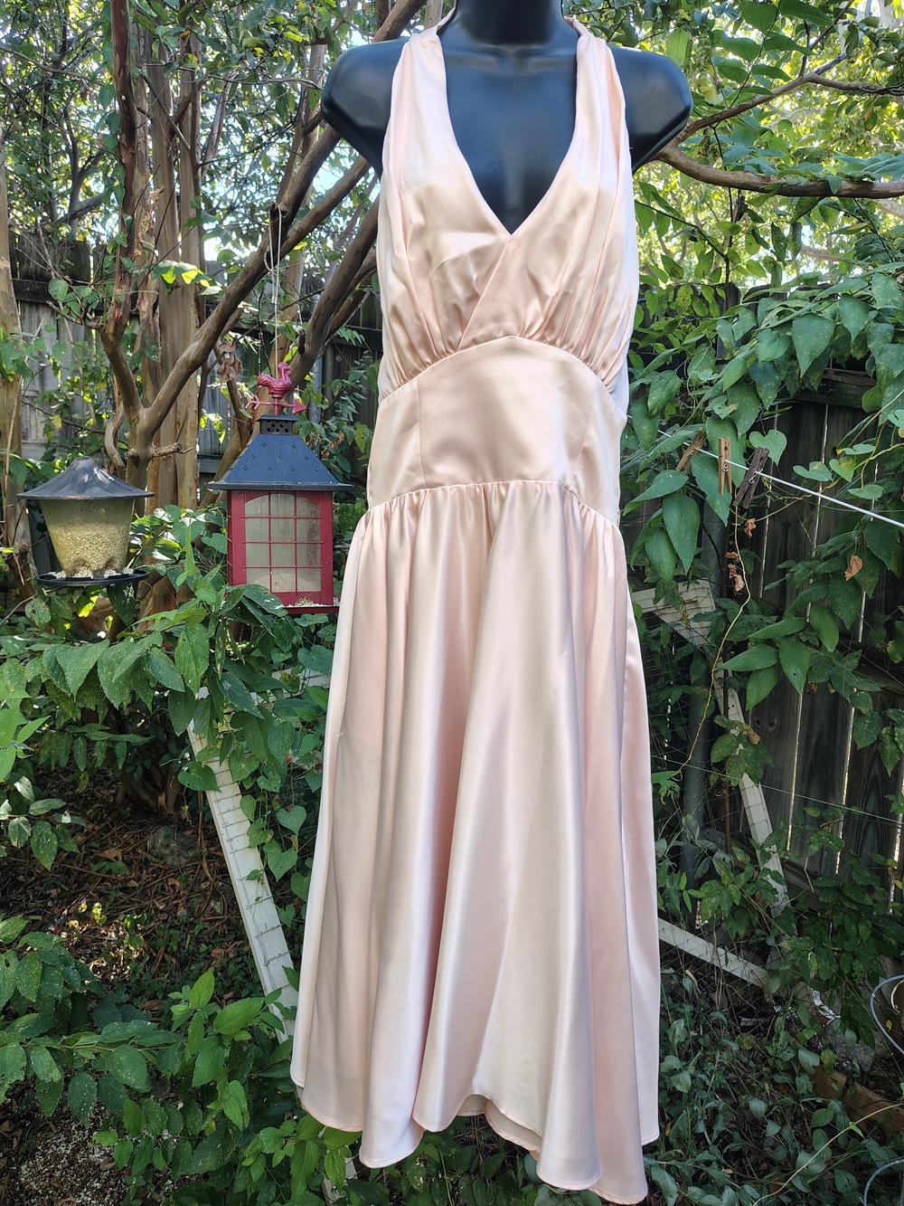 Pinup Couture Blush Satin Backless V-Neck Midi Dress